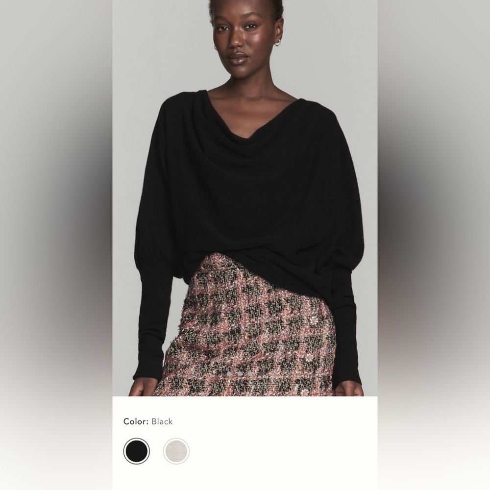 NEW small fits medium Anthropologie Maeve Black Draped cashmere blend Sweater